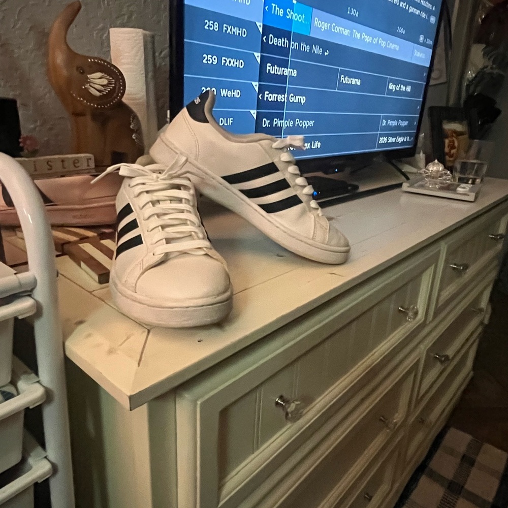 Adidas women’s White Sneakers with Black Stripes - Classic Court Style